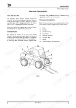 jcb-515-40-loadall-operator-manual-9821-0950-5-exploded-view-11.webp JCB 515-40 machine description and component location diagram with numbered parts list for boom, cab, and fillers.