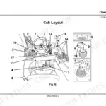 JCB 515-40 cab layout diagram showing numbered controls, steering wheel, joystick, and pedal positions.