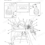 JCB 520-40, 524-50, 527-55 cab layout diagram showing steering wheel, joystick controls, pedals, and instrument panel.
