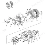 JCB 520-50, 525-50, 525-50S exploded view diagram of the electrical system alternator components and assembly.
