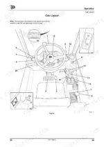 jcb-520-50-variable-reach-truck-operator-manual-9821-0500-exploded-view-44.webp JCB 520-50 operator manual diagram showing numbered cab layout, steering wheel, pedals, and control lever positions.