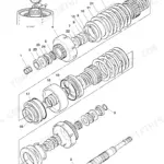 JCB 520-55 RS, 526S LOADALL exploded view diagram of the Syncro Shuttle transmission clutch pack and shaft components.
