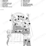 JCB 520M, 525B-HL, 530B-HL diagram of engine and drive controls, switches, and instruments with numbered key.