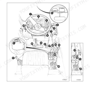 JCB 525-58, 525-67, 527-58, 527-67, 530-67, 530-95, 530-110, 530-120, 535-67, 537-120, 537-130 cab layout and operator controls diagram