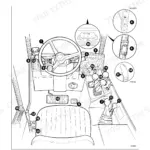 JCB 528-70, 528S, 530-60 cab layout and controls diagram showing steering wheel, levers, pedals, and Lev-O-Gage instrument.