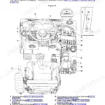 JCB 531-70 to 560-80 operator station diagram showing steering wheel, pedals, transmission lever, and console switch locations.
