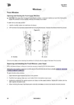 jcb-65-r-1-compact-excavator-operator-manual-9821-9450-procedures-47.webp JCB 65 R-1 procedures for opening, closing, and removing the front upper and lower window panels with handle diagram.