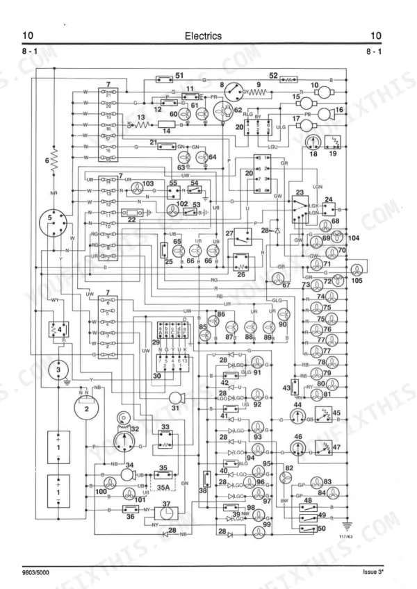 JCB 712, 716, 700 Series electrical system wiring diagram showing numbered components and circuit connections.