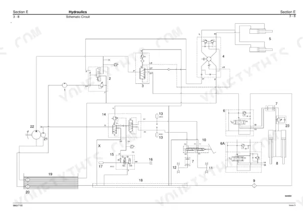 JCB 714, 718, 714 Dumper Truck, 718 Dumper Truck hydraulic schematic circuit diagram showing pumps, valves, and cylinders.