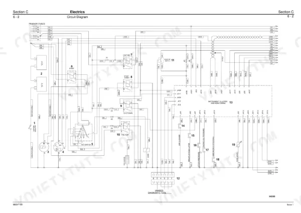 JCB 714, 718, 714 Dumper Truck, 718 Dumper Truck electrical circuit diagram showing battery, ignition, and sensors.