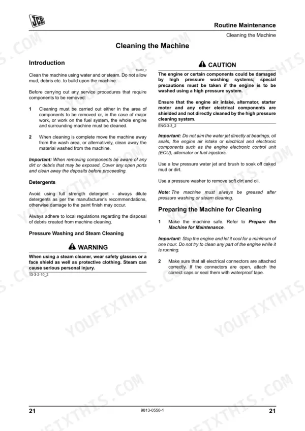 JCB 714, 718, Articulated Dump Truck 714, 718, ADT 714/718 service manual page for routine maintenance and machine cleaning.
