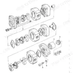 JCB 801, 801 Tracked Excavator exploded view diagram of the hydraulic gear pump assembly components.