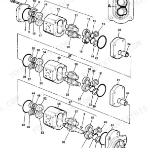 JCB 8013, 8014, 8015, 8016, 8017, 8018, 801 Gravemaster, 801.4 exploded view diagram of the triple hydraulic pump assembly.
