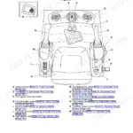 JCB 8014 CTS, 8016 CTS, 8018 CTS, 8020 CTS operator station diagram showing component locations and control labels.