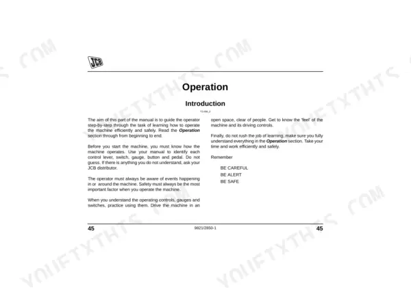JCB 8018 CTS operator manual introduction page for machine operation, controls, and safety guidelines.