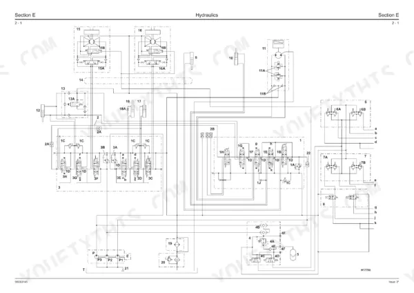 JCB 802.7, 803, 804 hydraulic system schematic diagram showing pumps, control valves, and circuit connections.