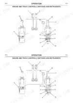 JCB 802.7 Super, 803 Plus, 803 Super, 804 Super diagram of engine and track controls, switches, and instruments.