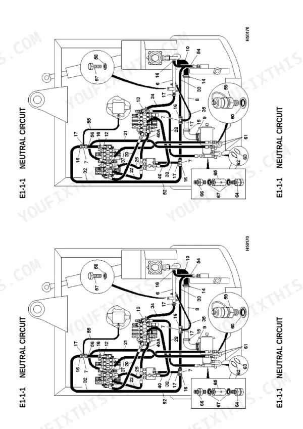 JCB 802.7 Super, 803 Plus, 803 Super, 804 Super hydraulic neutral circuit diagram showing hoses and valve components.