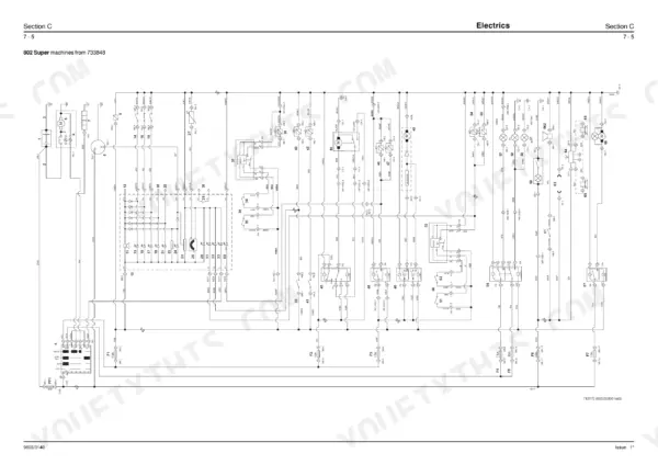 JCB 802, 802.4, 802 Super, 801.4 electrical wiring diagram showing fuses, relays, and component connections for machine systems.