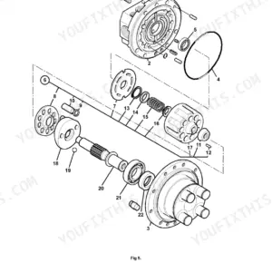 JCB 8025ZTS, 8026CTS, JS30, 8029CTS, 8030ZTS, 8035ZTS exploded view of track motor and brake valve assembly components.