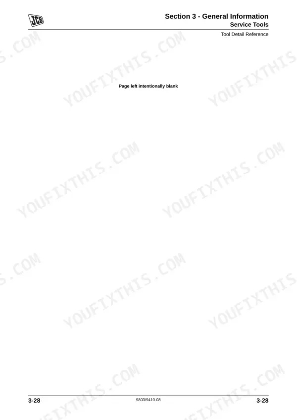 JCB 8025ZTS, 8026CTS, JS30, 8029CTS, 8030ZTS, 8035ZTS service manual page 3-28, Section 3 General Information blank page.