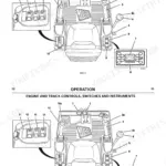 JCB 8027Z, 8032Z operator manual diagram showing engine and track controls, switches, and instrument panel layout.
