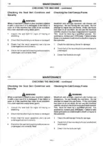 jcb-8027z-8032z-mini-excavator-operator-manual-9801-8850-maintenance-125.webp JCB 8027Z, 8032Z maintenance manual page: procedures for checking seat belt condition and cab/canopy frame security.