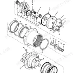 JCB 8027Z, 8032Z, HL 403C-15 exploded view diagram of the track gearbox assembly with numbered components.