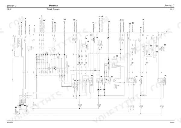 JCB 8027Z, 8032Z, HL 403C-15 electrical circuit diagram showing starter, alternator, instrument panel, and fuse connections.