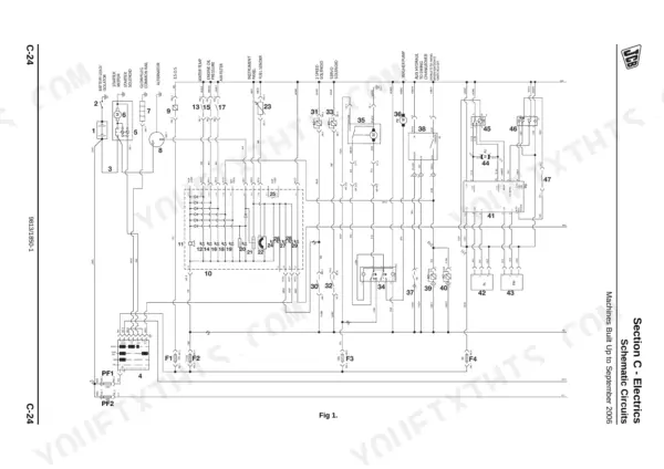 JCB 8040, 8045, 8050, 8055, HP 404C-22, GN 404D-22 electrical schematic wiring diagram for engine and auxiliary systems.