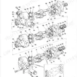 JCB 805, 805B, 806B, 807B, 808 hydraulic gear pump exploded view diagram showing housing, gears, seals, and assembly components.