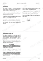 JCB 8052, 8060 service manual introduction, operator safety guidelines, and pre-entry cab inspection procedures.