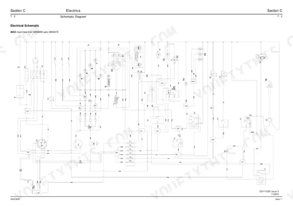 JCB 8052, 8060 electrical schematic diagram showing wiring, fuses, hourmeter, and diode assembly for machines up to 0803370.