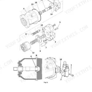 JCB 8056, ISUZU 4JG1PBW: Exploded view diagram for hydraulic pump dismantling and assembly procedures.