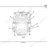 JCB 8056 operator manual cab layout diagram showing numbered controls, joysticks, and seat position.