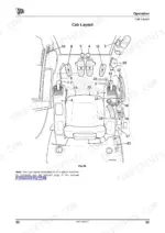 JCB 8080 operator manual page showing a numbered diagram of the cab layout, including seat, joysticks, and foot pedals.