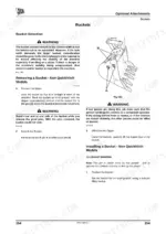 JCB 8080 manual page showing bucket selection, removal, and installation procedures for non-quickhitch models with diagram.