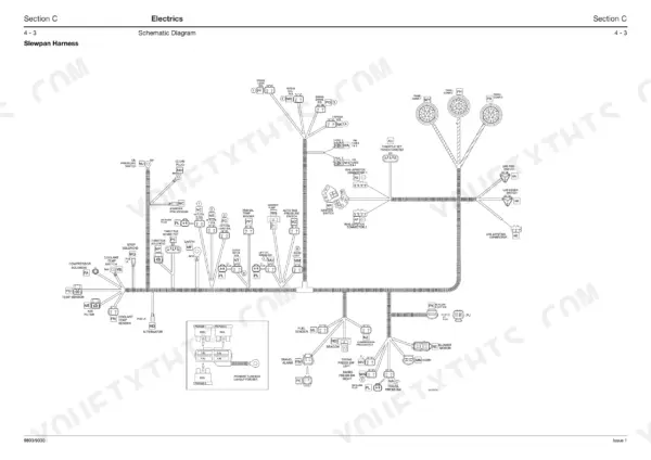 JCB 8080, 4JG1 Slewpan harness electrical schematic diagram showing connectors, fuses, and component wiring paths.
