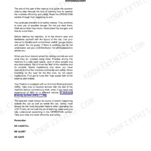 JCB 8250 Fastrac operator manual introduction page covering safety, driving controls, and anti-lock braking system (ABS) usage.