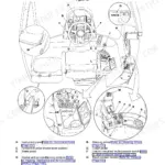 JCB 8290, 8330 operator station diagram showing component locations for controls, pedals, and instrument panel.