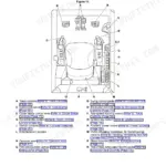 JCB 85Z-1, 86C-1 operator station component location diagram showing controls, pedals, seat, and HVAC console layout.