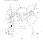 JCB 926, 930, 940 cab layout diagram showing steering wheel, gear lever, and operator control console components.