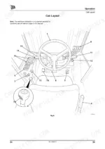 jcb-926-930-940-rough-terrain-fork-lift-operator-manual-9811-0860-controls-42.webp JCB 926, 930, 940 cab layout diagram showing steering wheel, gear lever, and operator control console components.