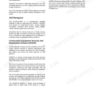 JCB 926, 930, 940, 950, 926-2, 926-4, 930-2, 930-4, 940-2, 940-4, 950-4 manual page on machine security and CESAR scheme.
