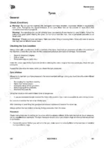 JCB 926, 930, 940, 950 maintenance manual page covering tyre condition inspection, inflation safety, and procedures.