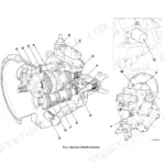 JCB 926, 930, 940, 950 Synchro Shuttle Gearbox exploded view diagram showing transmission housing, gears, and filter components.