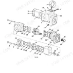 JCB A series, R series hydraulic double pump exploded view showing dismantling, inspection and assembly components.