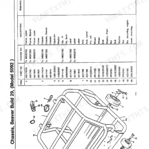 JCB Beaver Mk I, Mk II, MRS power pack exploded view of chassis and wheel components with parts list.