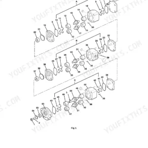 JCB Dumpster HTD5, DUMPSTER exploded view of hydraulic loader pump showing gears, seals, and housing components.
