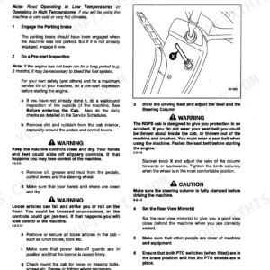 JCB FASTRAC 1115, 1135 engine pre-start inspection and steering column adjustment procedures.